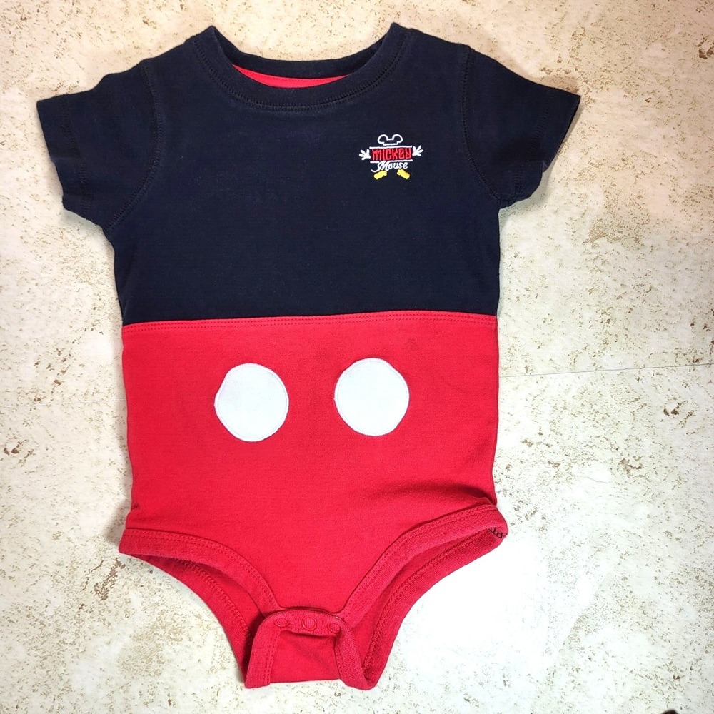 Mickey Mouse Cotton Bodysuit Walt Disney World‎ Faux Buttons Applique Tail 18M